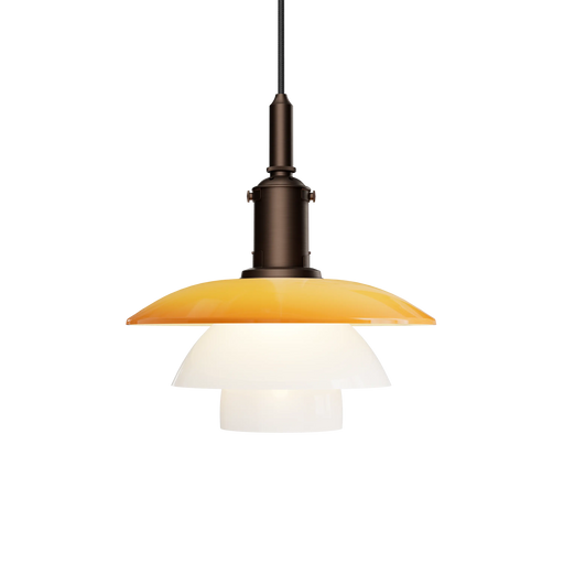 Louis Poulsen PH 3/3 Pendant Centenary Edition 百年紀念版吊燈，琥珀色玻璃與乳白玻璃，亮燈正面