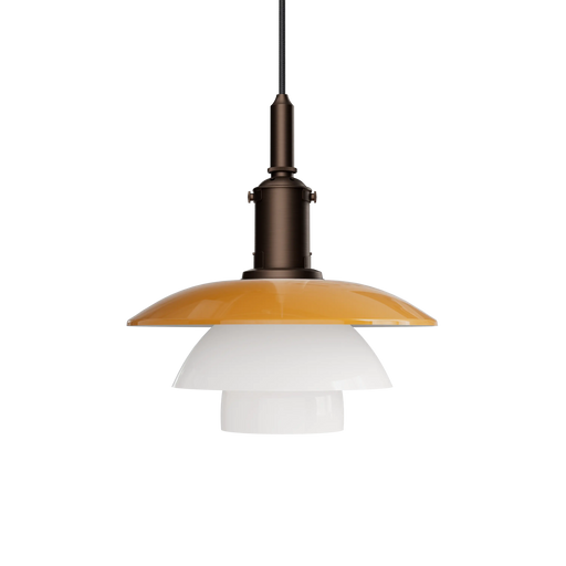Louis Poulsen PH 3/3 Pendant Centenary Edition 百年紀念版吊燈，琥珀色玻璃與古銅色黃銅，未亮燈正面