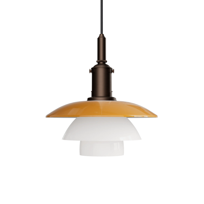 Louis Poulsen PH 3/3 Pendant Centenary Edition 百年紀念版吊燈，琥珀色玻璃與古銅色黃銅，未亮燈正面