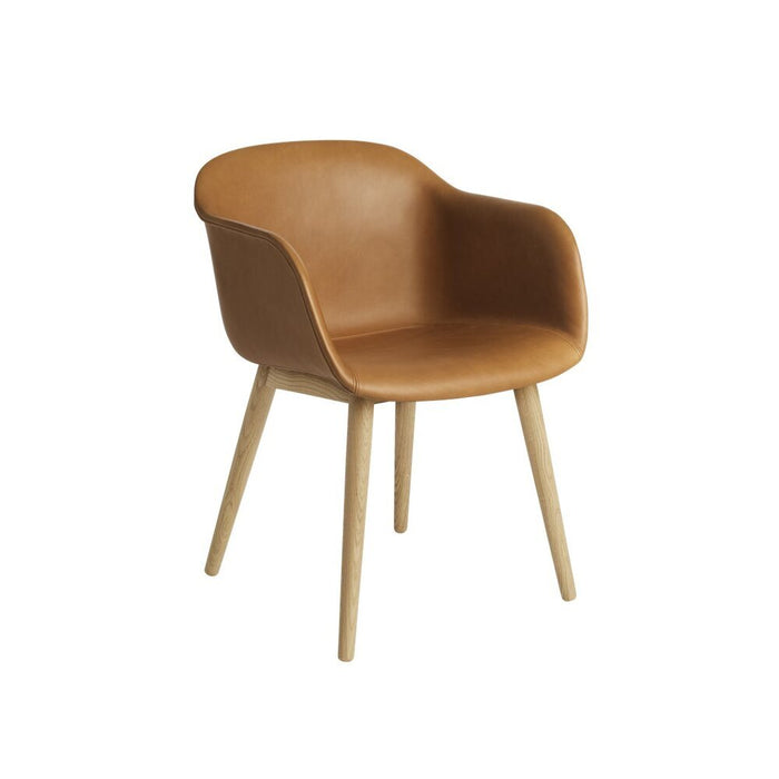 北歐餐椅 Fiber 單柱椅腳木纖扶手椅包覆款 - 皮革色